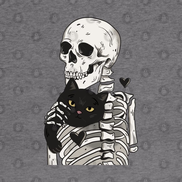 Skeleton and cat by Carol Caju